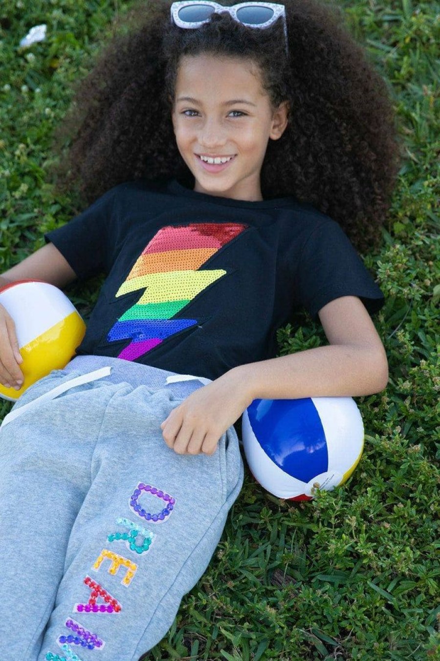 Girls * | Lola + The Boys Rainbow Lightning Bolt Sequin T-Shirt Girls