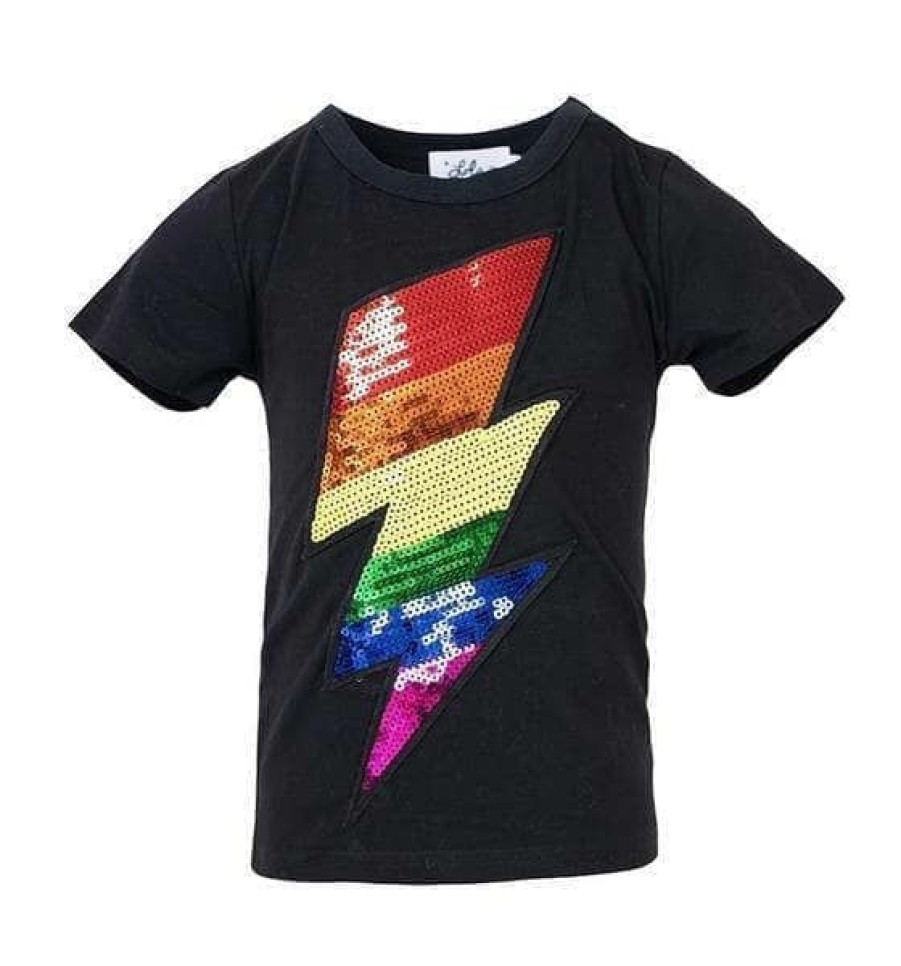 Girls * | Lola + The Boys Rainbow Lightning Bolt Sequin T-Shirt Girls