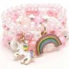 Accessories * | Lola + The Boys Girls Unicorn And Rainbow Beaded Bracelet Set Pink