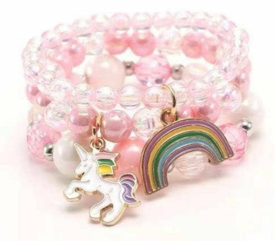 Accessories * | Lola + The Boys Girls Unicorn And Rainbow Beaded Bracelet Set Pink