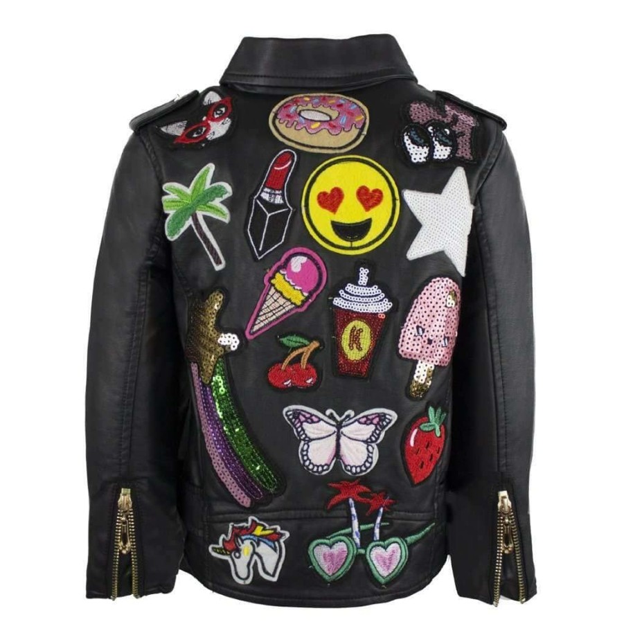 Girls * | Lola & The Boys All About The Patch Vegan Leather Jacket Girls Black