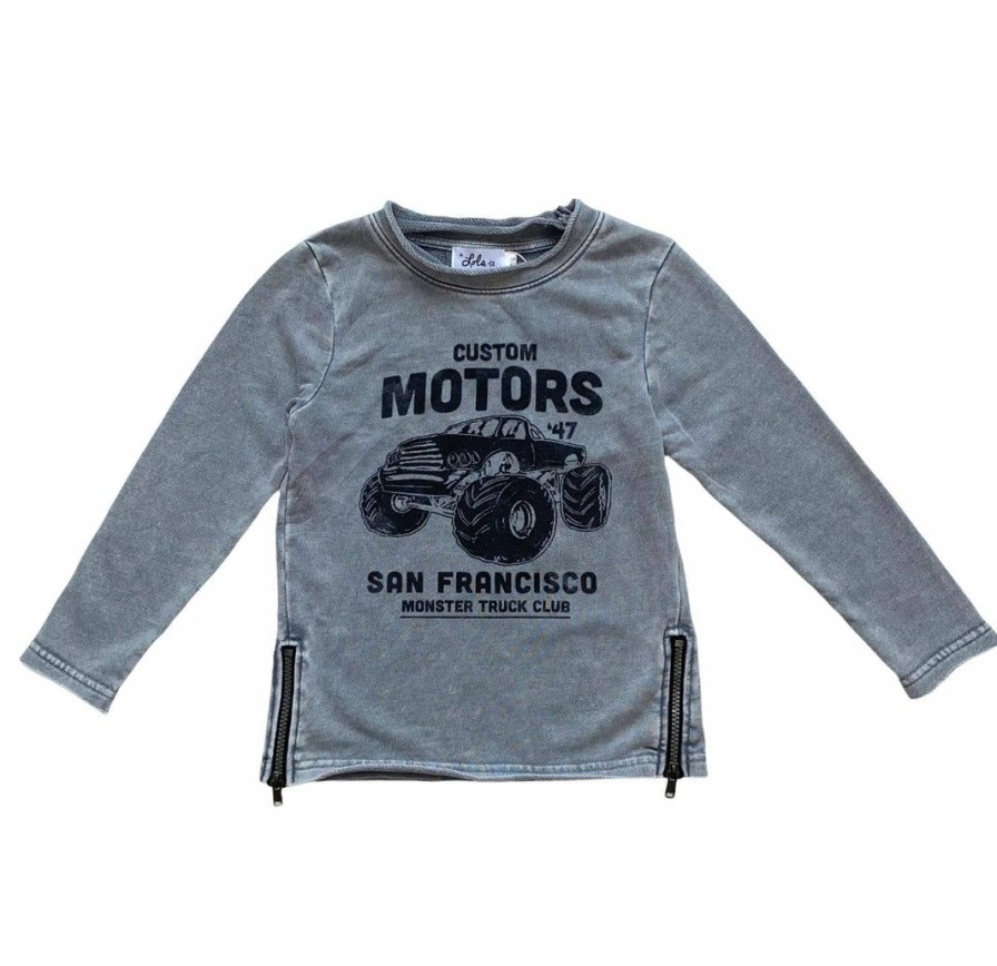 Boys * | Lola + The Boys Monster Truck Sweatshirt New Arrivals