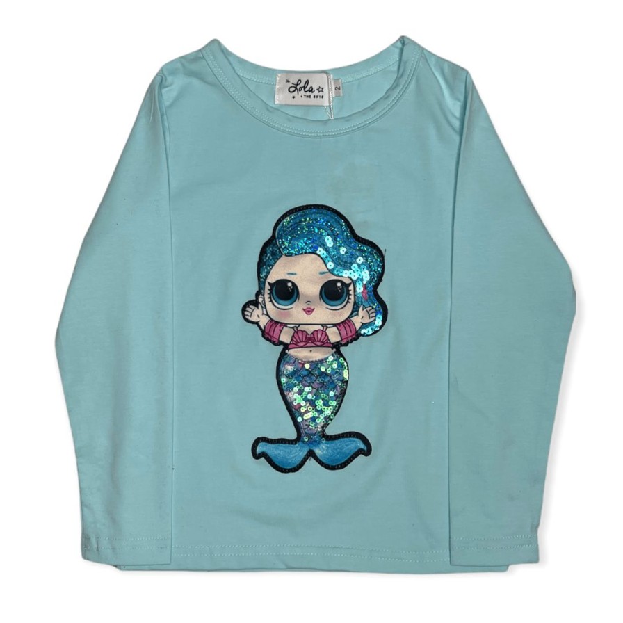 Girls * | Lola + The Boys Mermaid Hug Long Sleeve Shirt Blue