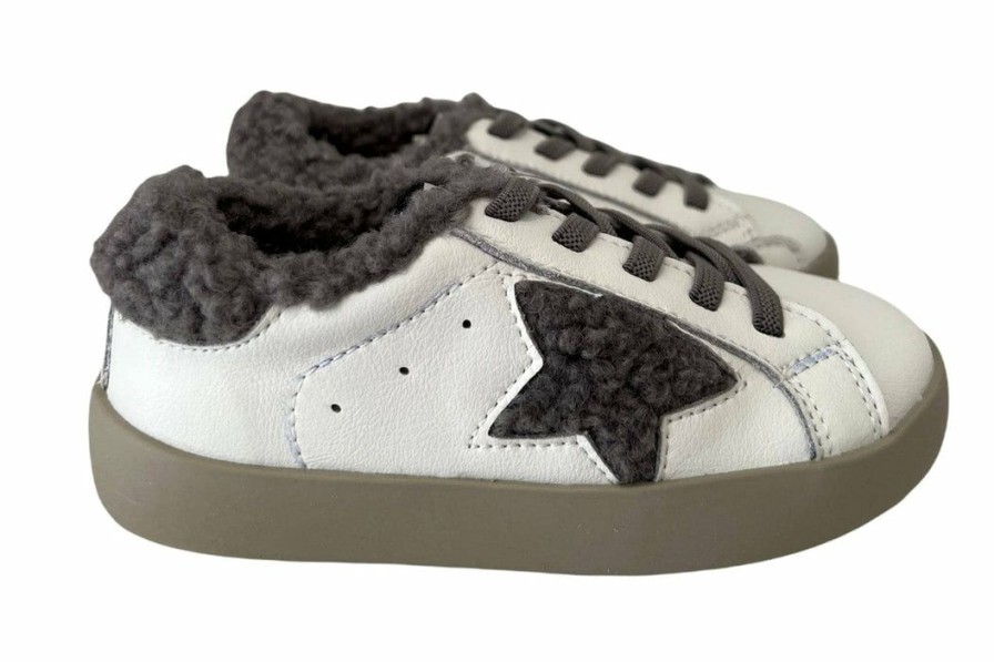 Girls * | Lola + The Boys New Arrivals Sherpa Grey Star Sneakers