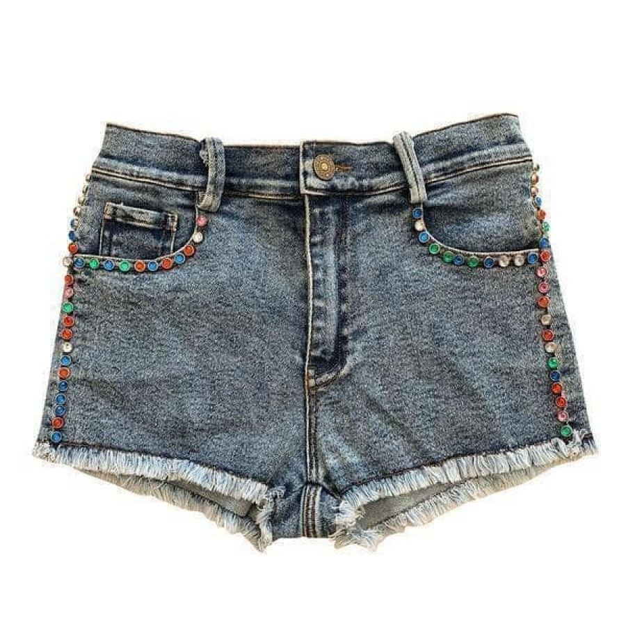 Girls * | Lola + The Boys Girls Rainbow Crystal Denim Short