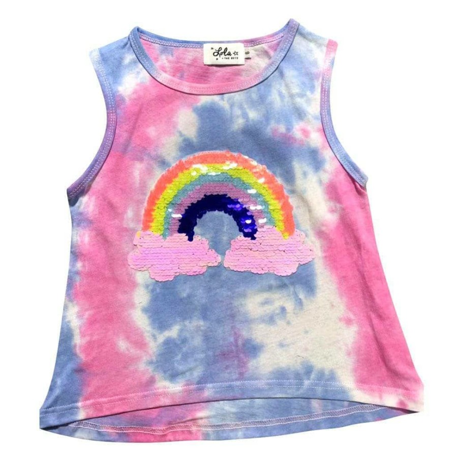 Girls * | Lola + The Boys Girls Tie Dye Sequin Rainbow Tank