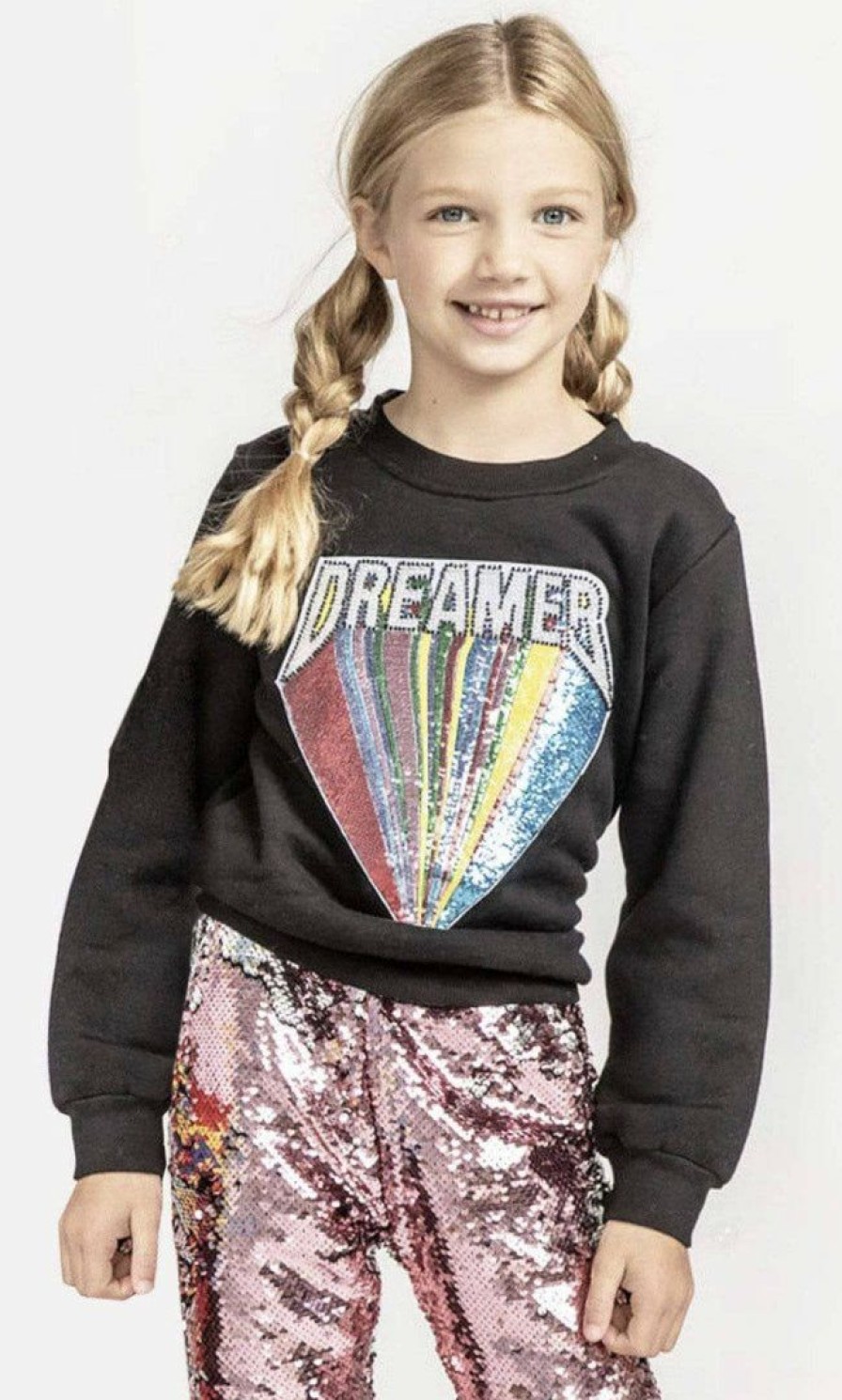 Girls * | Lola + The Boys Beaded Dreamer Patch Sweatshirt Girls