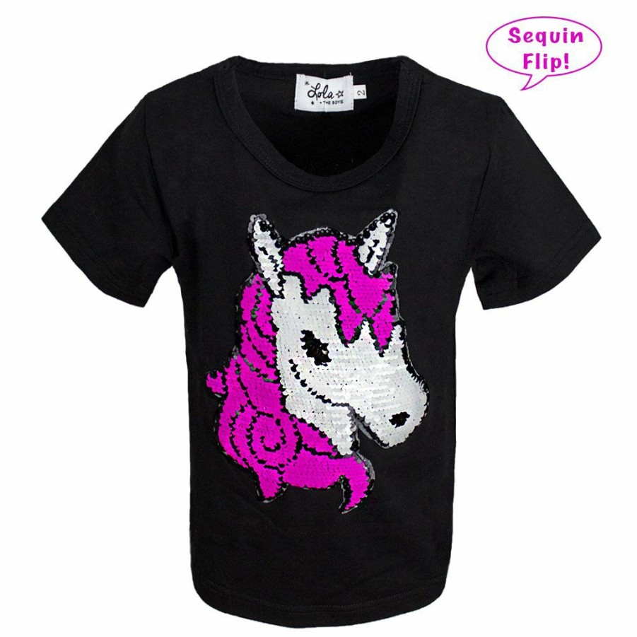 Girls * | Lola & The Boys Unicorn Flip T-Shirt Girls Black