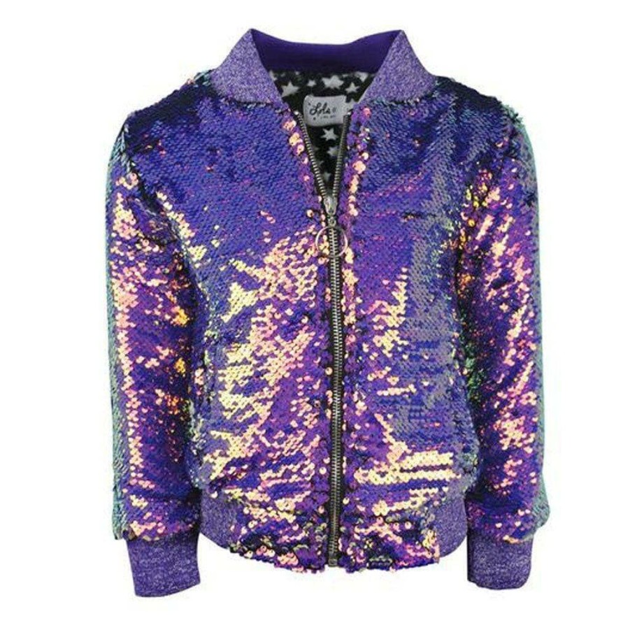 Girls * | Lola & The Boys Girls Magic Mermaid Sequin Bomber Purple