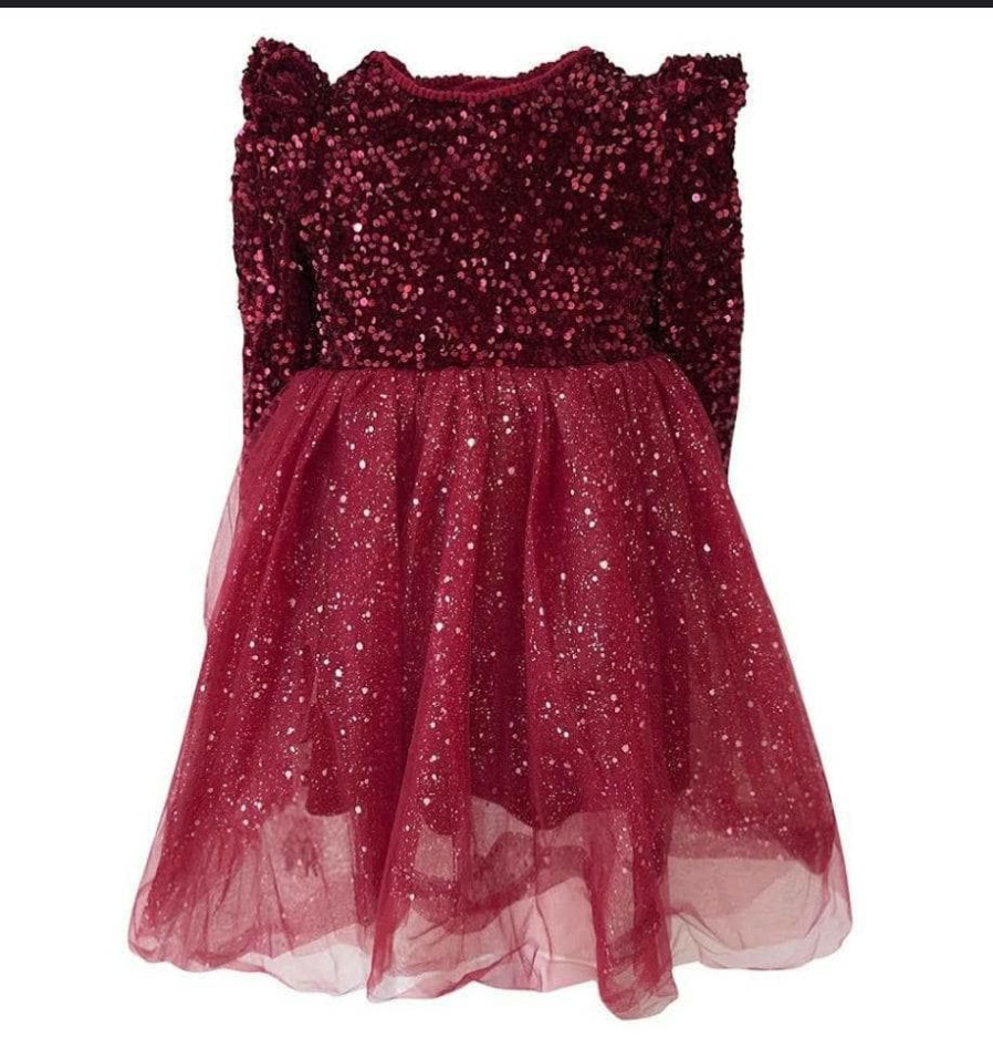 Girls * | Lola + The Boys Burgundy Sequin Dress Girls