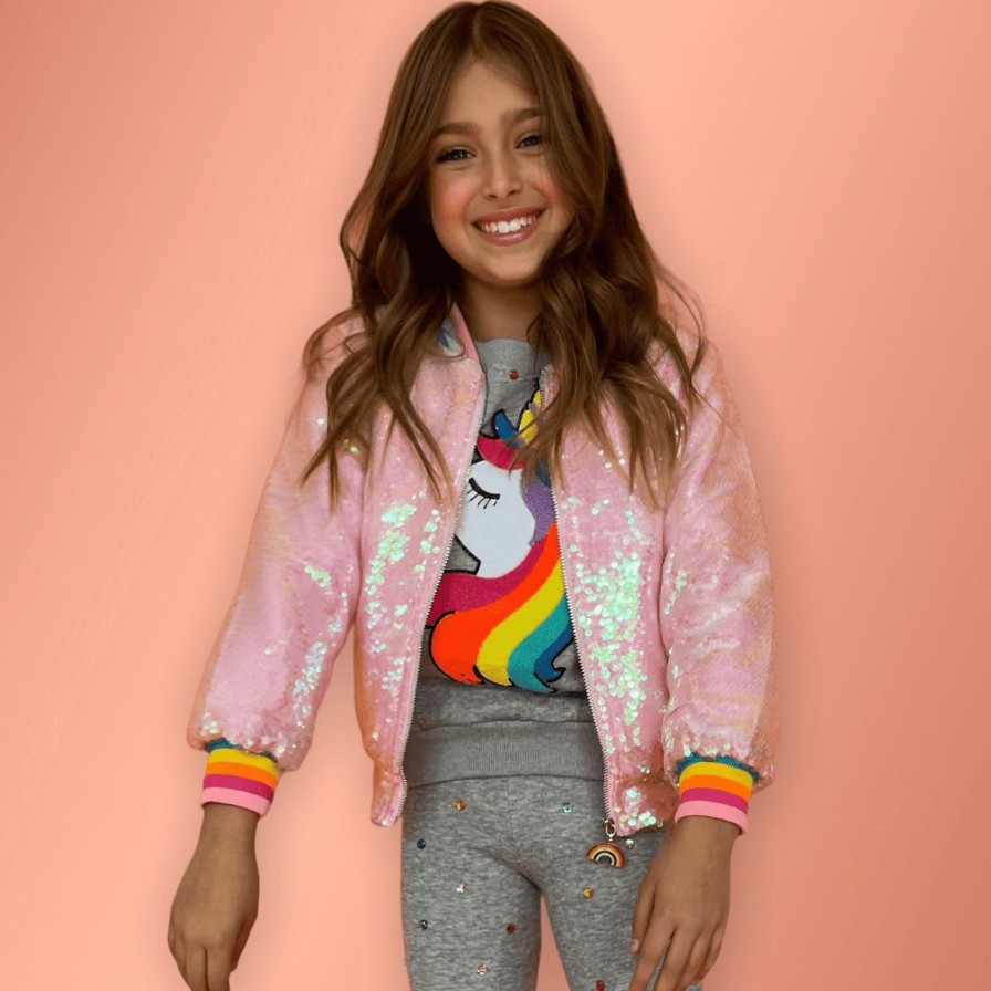 Girls * | Lola + The Boys Girls Powder Puff Pink Sequin Bomber