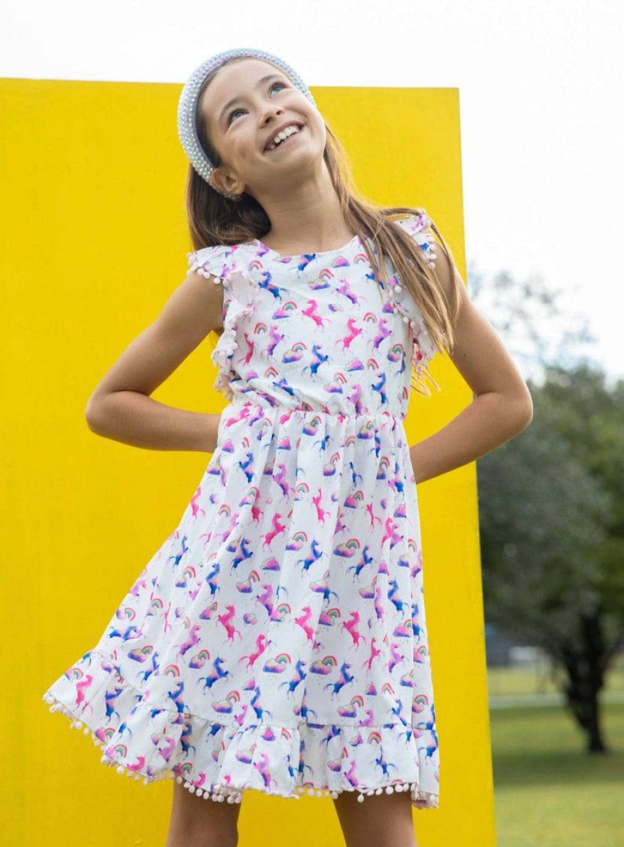 Girls * | Lola + The Boys Unicorn & Rainbows Dress