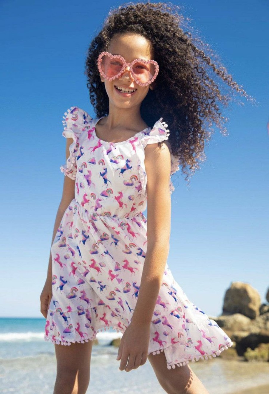 Girls * | Lola + The Boys Unicorn & Rainbows Dress