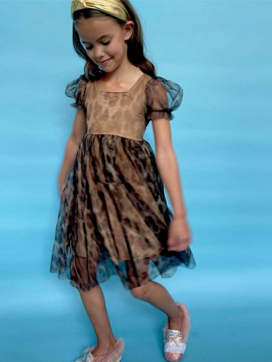 Girls * | Lola + The Boys Cheetah Tulle Dress