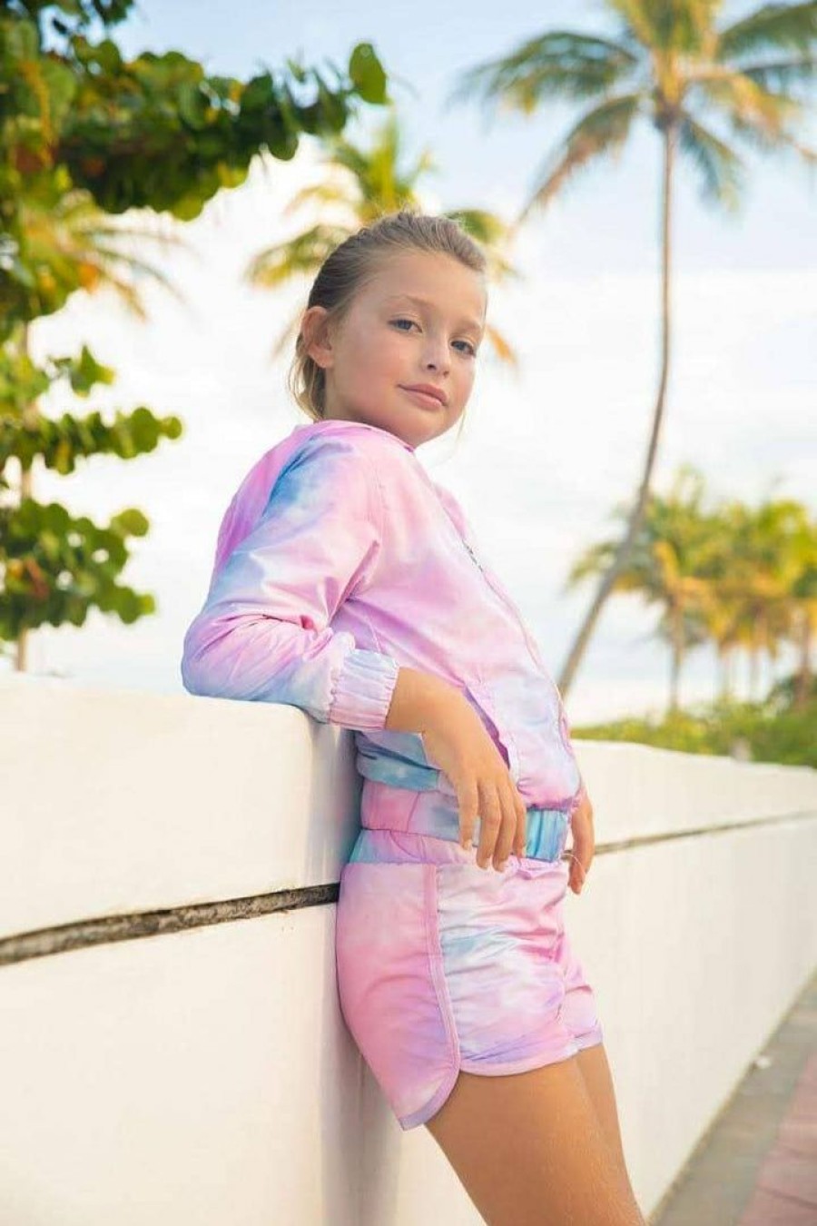 Girls * | Lola + The Boys Pastel Tie Dye Windbreaker Set Girls