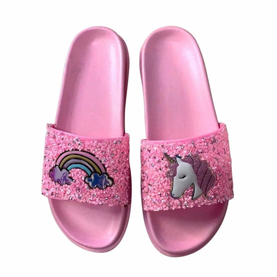 Girls * | Lola + The Boys Pink Glitter Unicorn Slides Girls