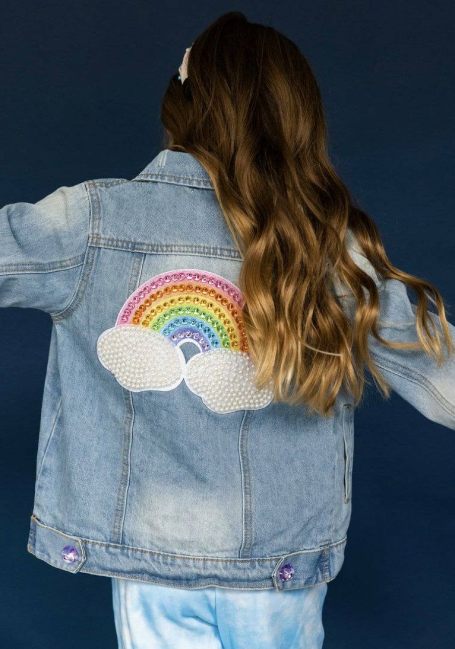 Girls * | Lola + The Boys Rainbow Pearl Denim Jacket Girls