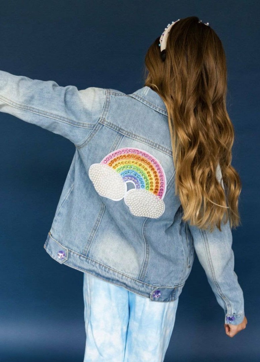 Girls * | Lola + The Boys Rainbow Pearl Denim Jacket Girls