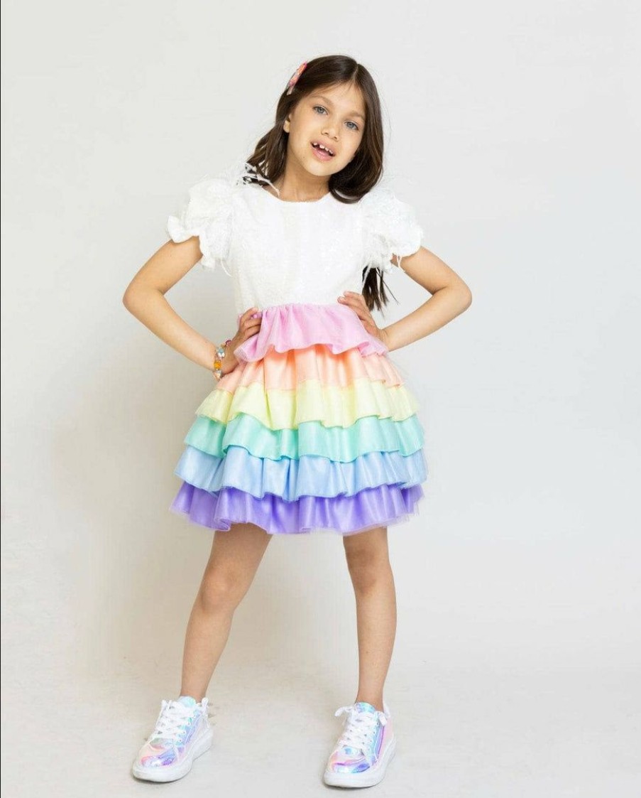 Girls * | Lola + The Boys New Arrivals Satin Rainbow Dream Dress