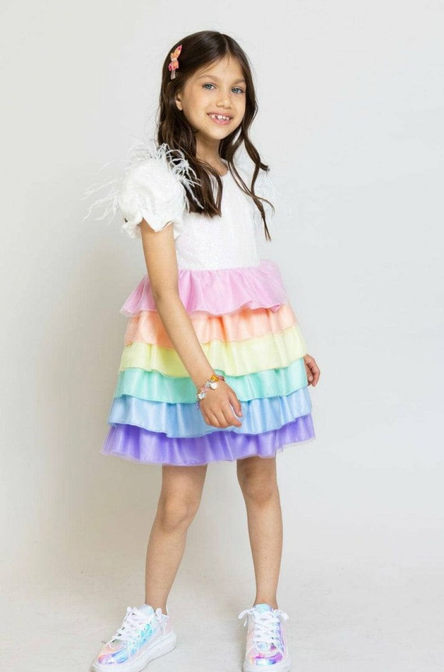 Girls * | Lola + The Boys New Arrivals Satin Rainbow Dream Dress