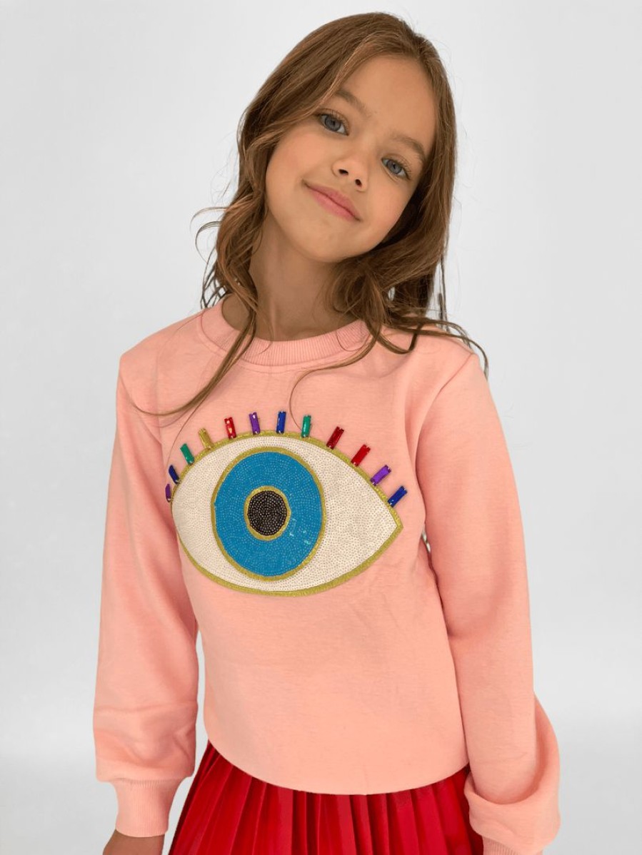 Girls * | Lola + The Boys Girls Rainbow Evil Eye Sweatshirt