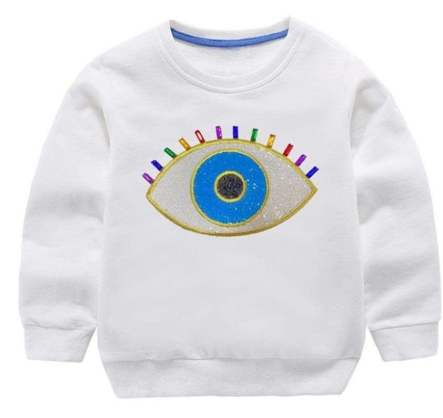 Girls * | Lola + The Boys Girls Rainbow Evil Eye Sweatshirt