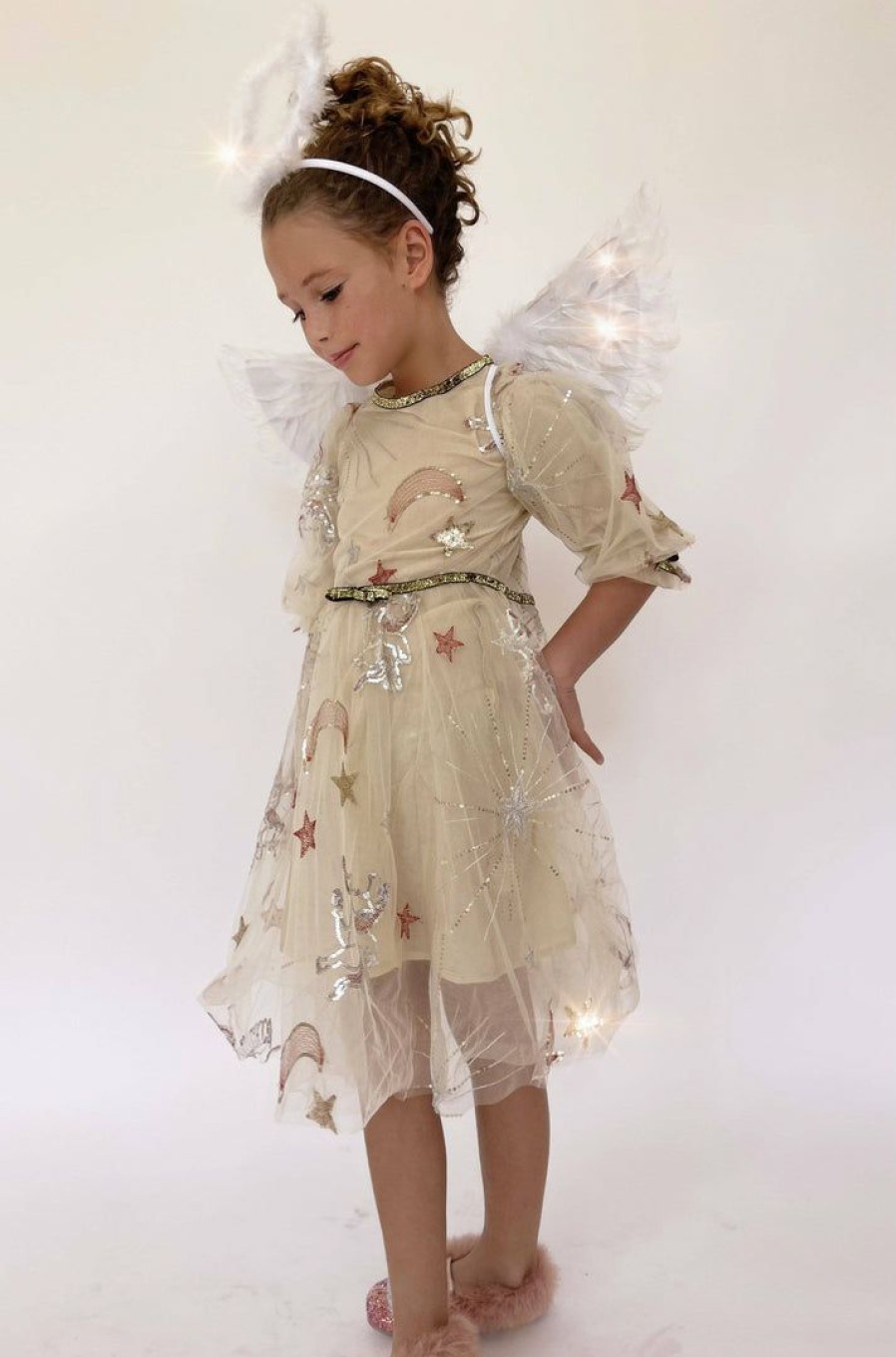 Girls * | Lola + The Boys Girls Golden Star Party Dress