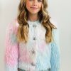 Girls * | Lola + The Boys Funfetti Rainbow Faux Fur Coat Girls