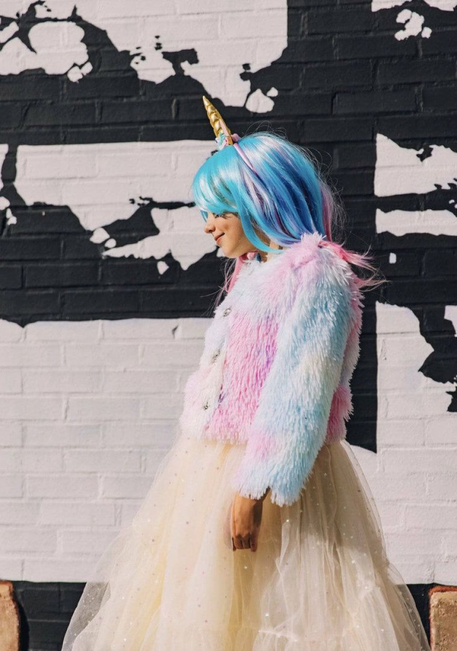 Girls * | Lola + The Boys Funfetti Rainbow Faux Fur Coat Girls