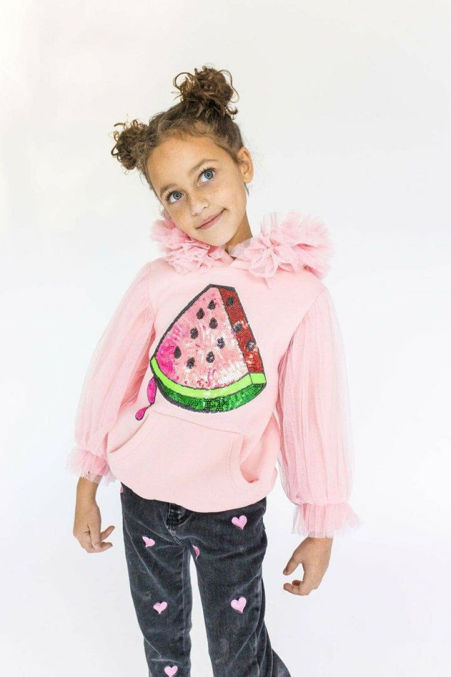 Girls * | Lola & The Boys Watermelon Tulle Sequin Hoodie New Arrivals