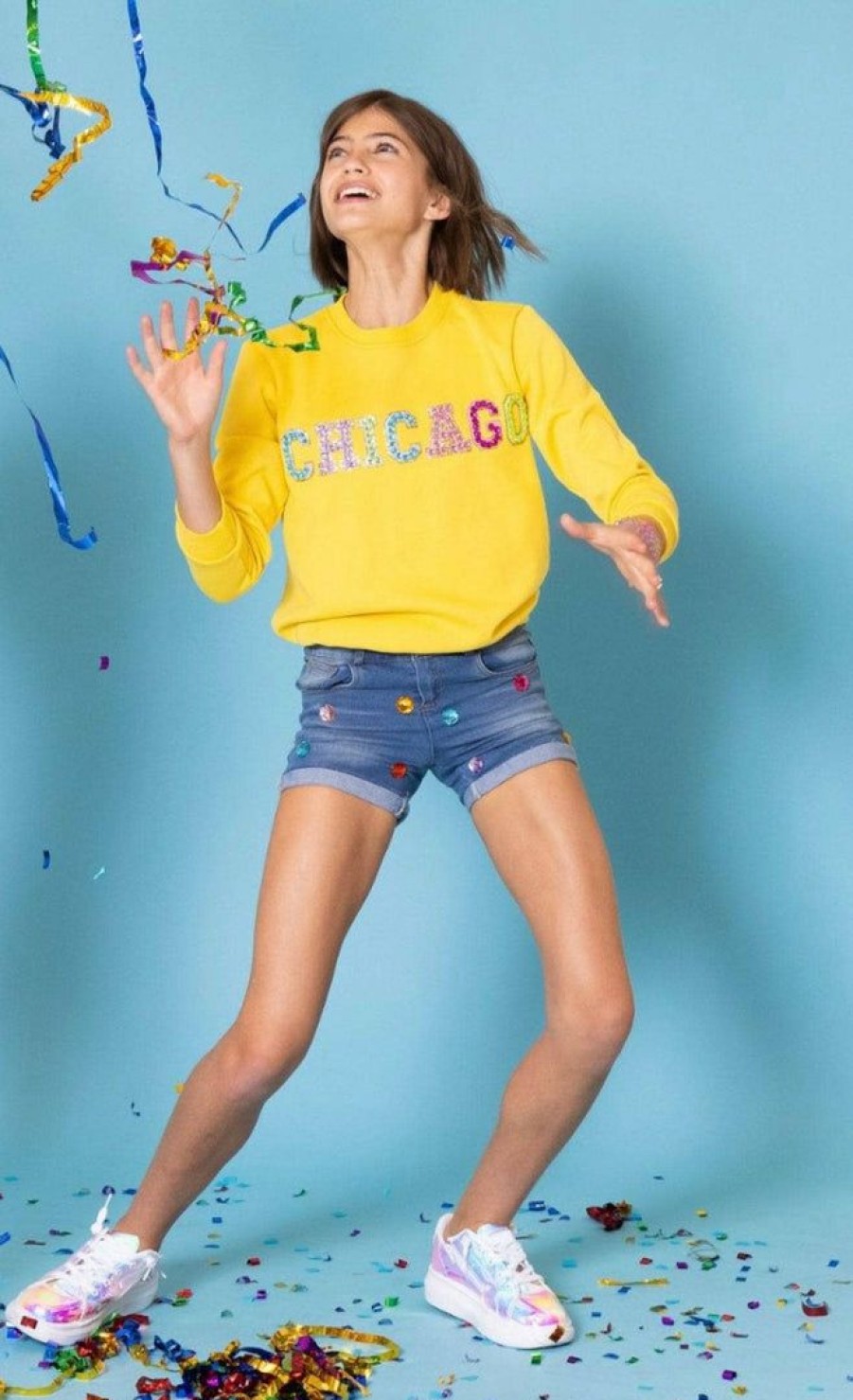 Girls * | Lola + The Boys Chicago Gem Sweatshirt Yellow New Arrivals