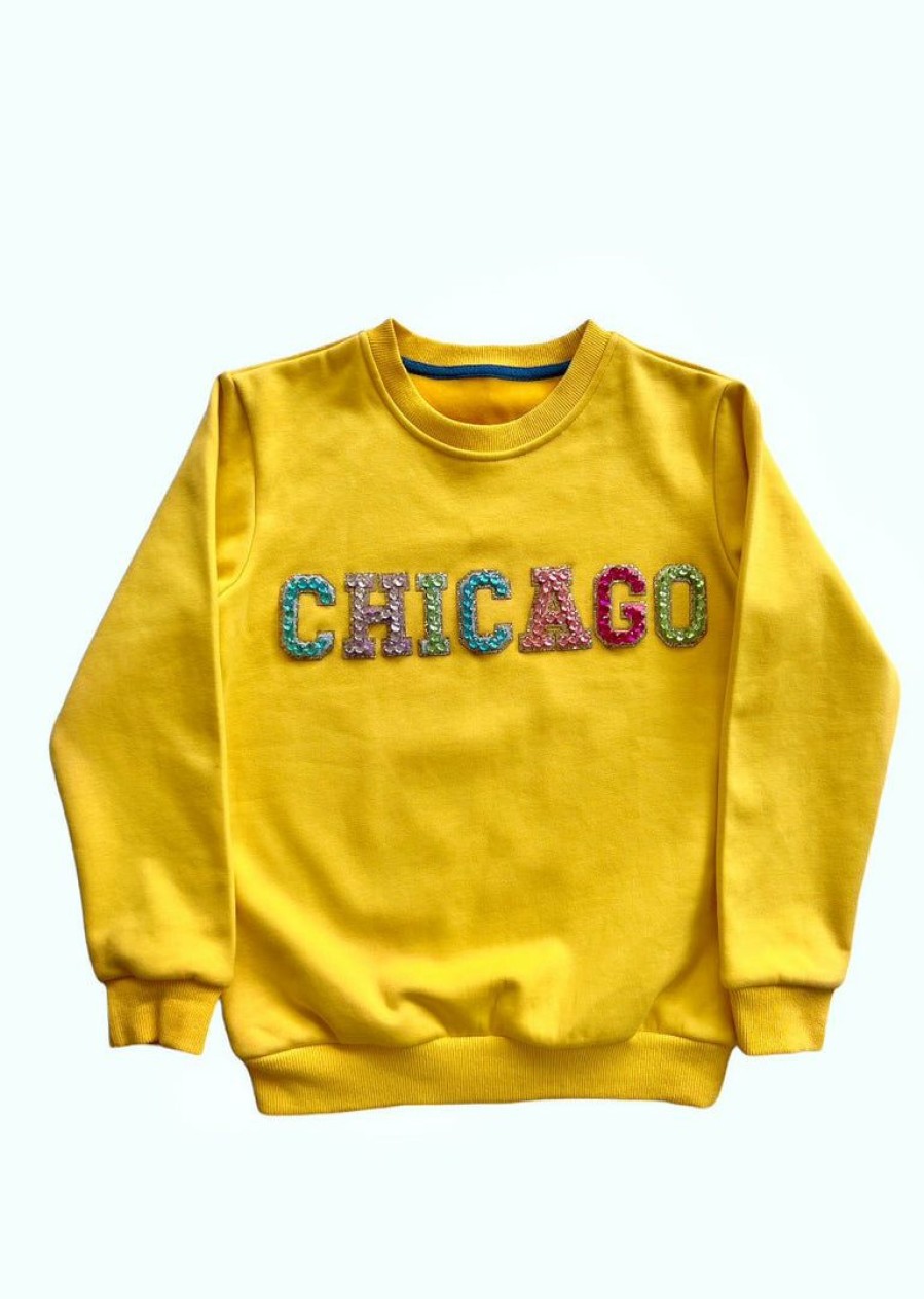 Girls * | Lola + The Boys Chicago Gem Sweatshirt Yellow New Arrivals