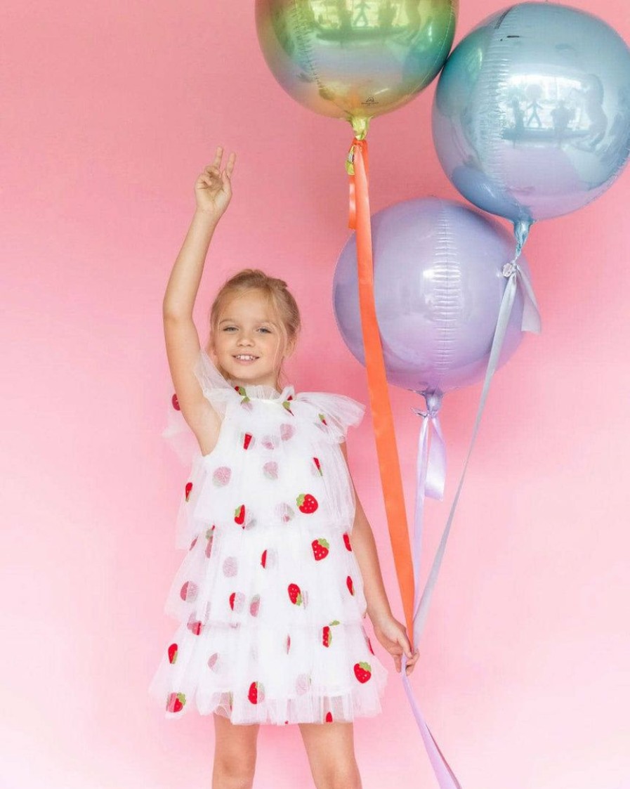 Girls * | Lola + The Boys Strawberry Tulle Dress White Strawberry