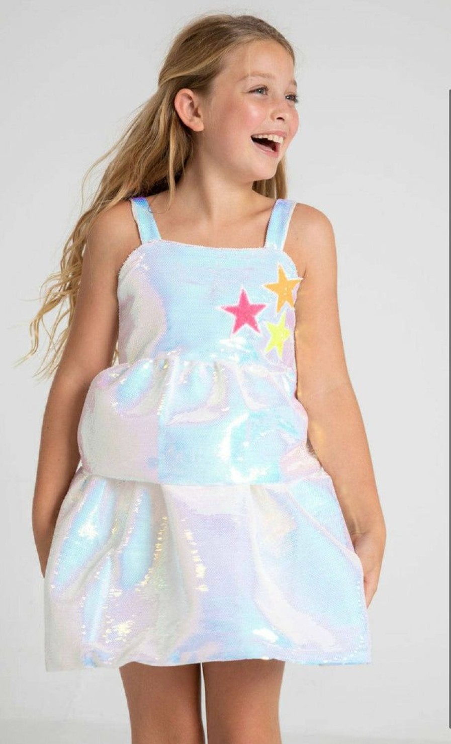 Girls * | Lola + The Boys Tiered Stars Sequin Dress New Arrivals Silver