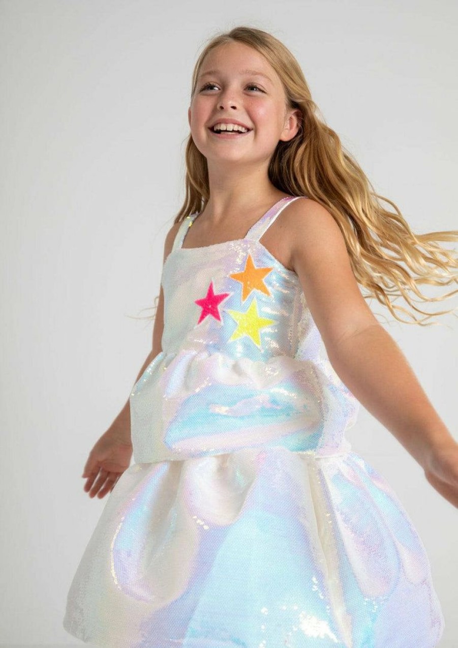 Girls * | Lola + The Boys Tiered Stars Sequin Dress New Arrivals Silver