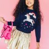 Girls * | Lola + The Boys Girls Navy Unicorn Rainbow Sweater