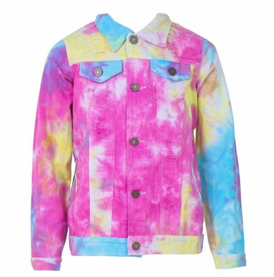 Girls * | Lola + The Boys Girls Denim Jacket Tie Dye