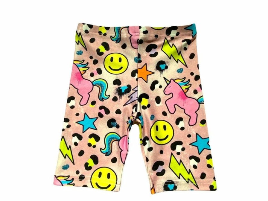 Girls * | Lola + The Boys Happy Emoji Unicorn Biker Shorts New Arrivals