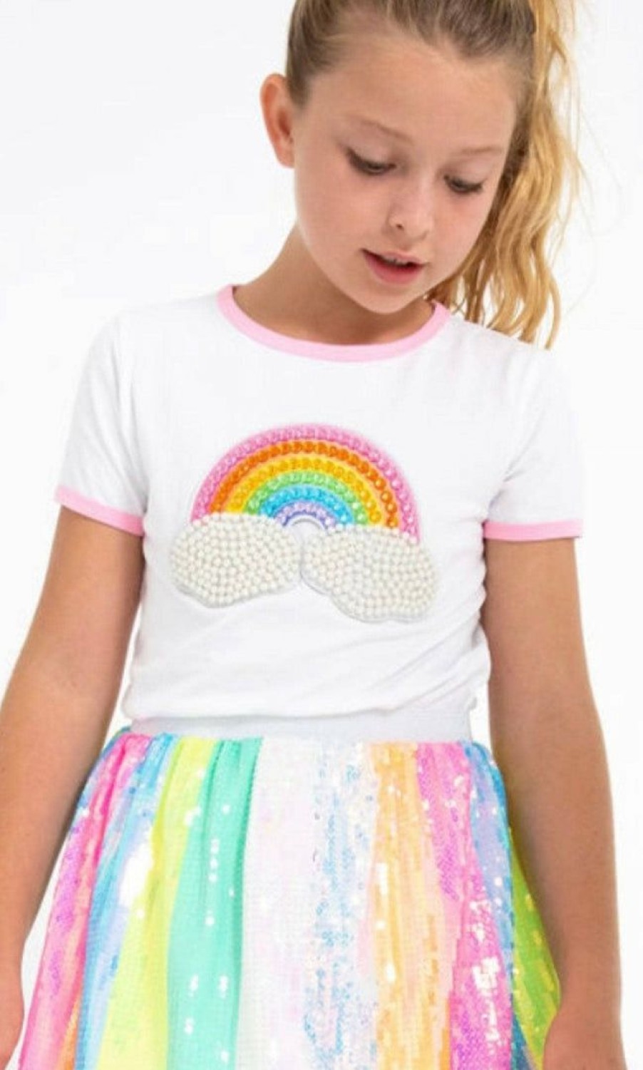 Girls * | Lola + The Boys Rainbow Pearl Patch T Shirt