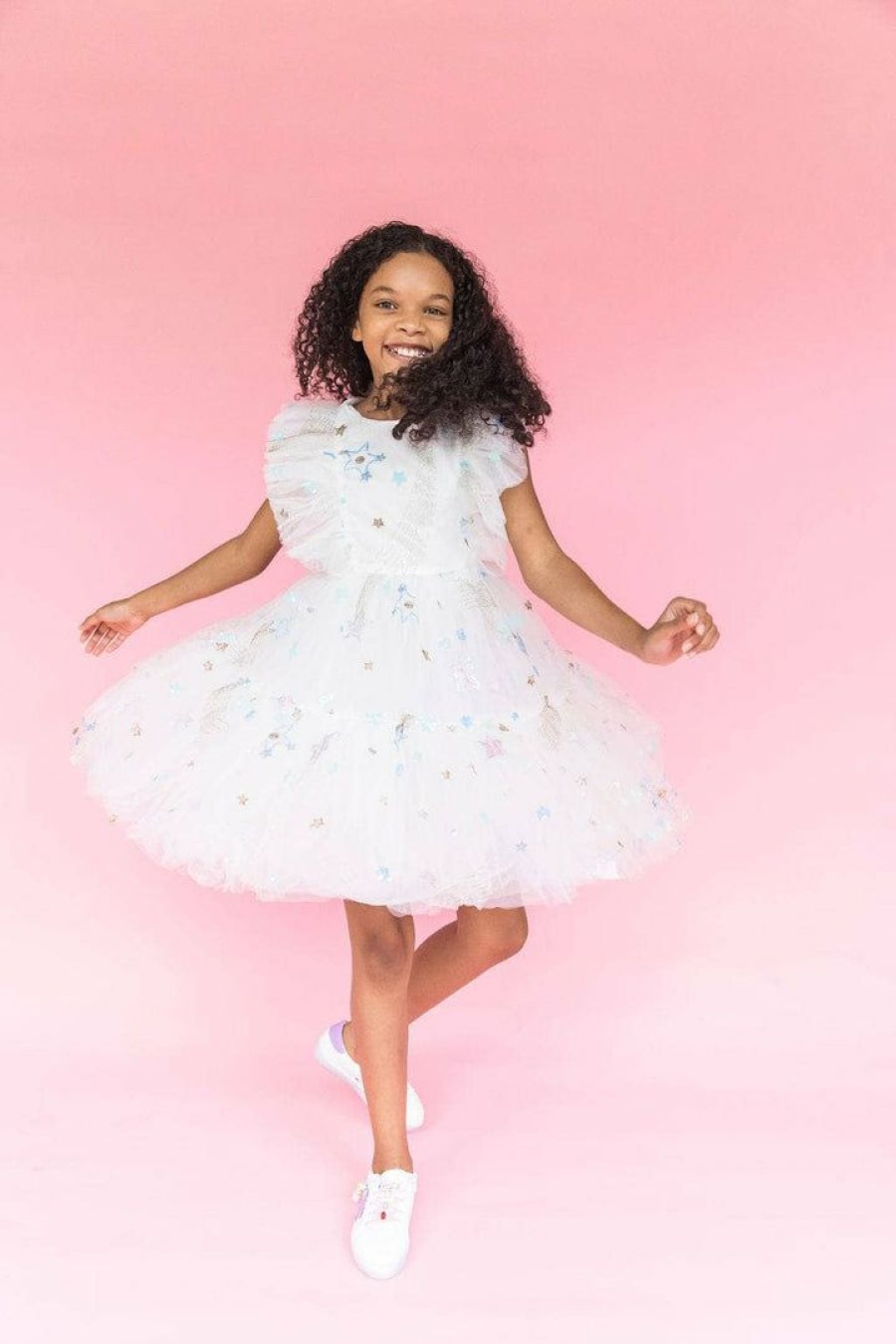 Girls * | Lola + The Boys Shooting Star Tulle Dress New Arrivals White