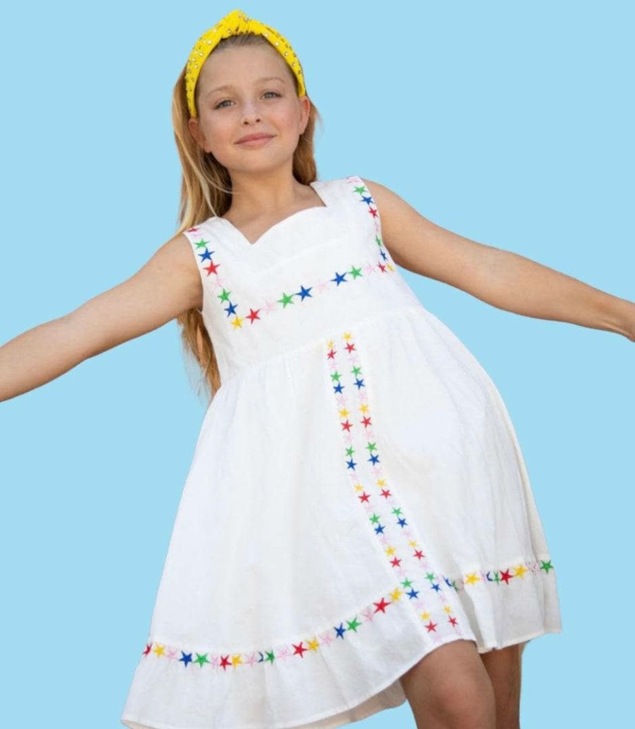 Girls * | Lola + The Boys Rainbow Stars Day Dress White