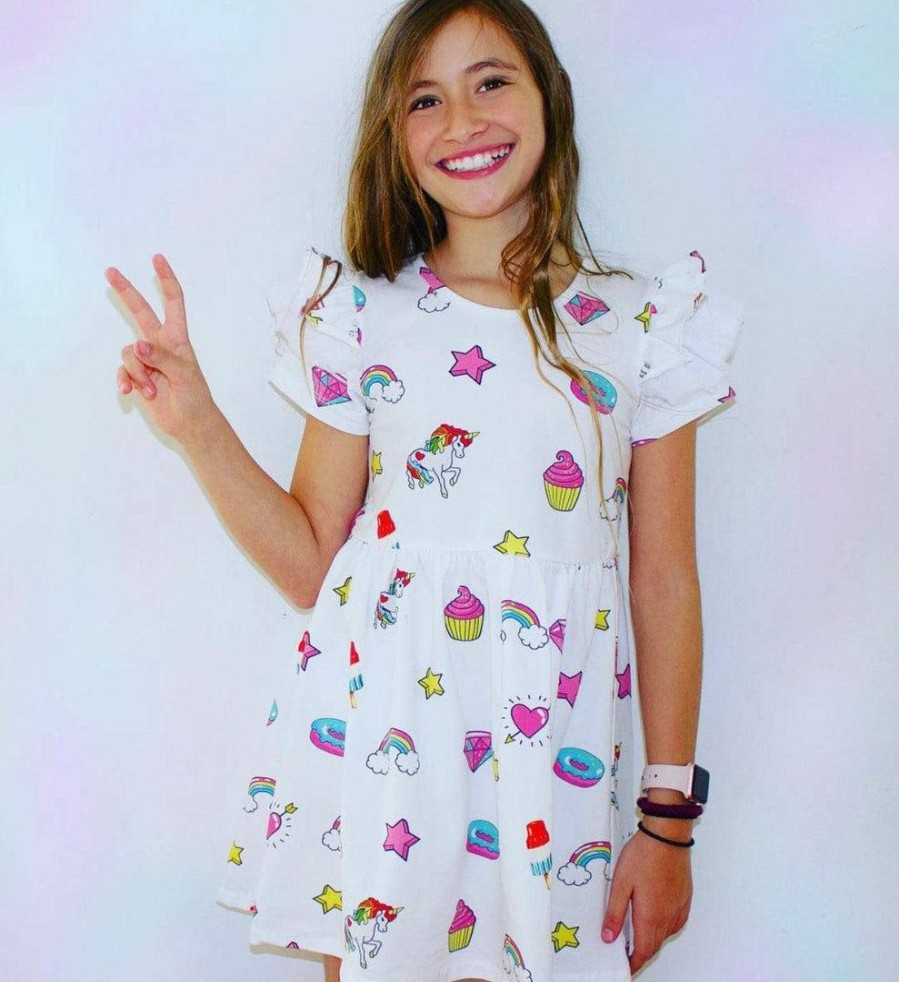 Girls * | Lola + The Boys Donuts & Rainbow Dress New Arrivals White