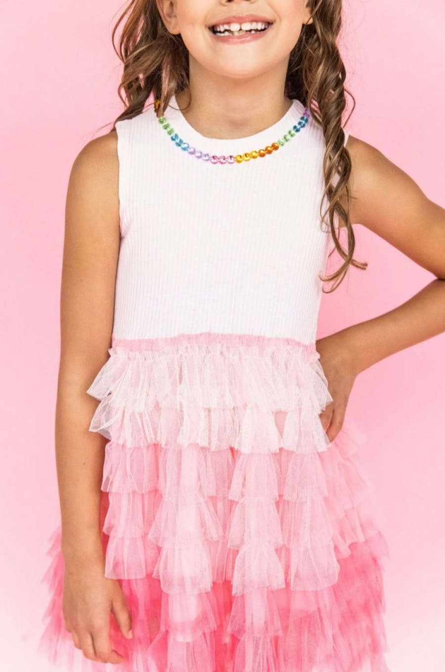 Girls * | Lola + The Boys New Arrivals Ombre Jewel Dress Pink