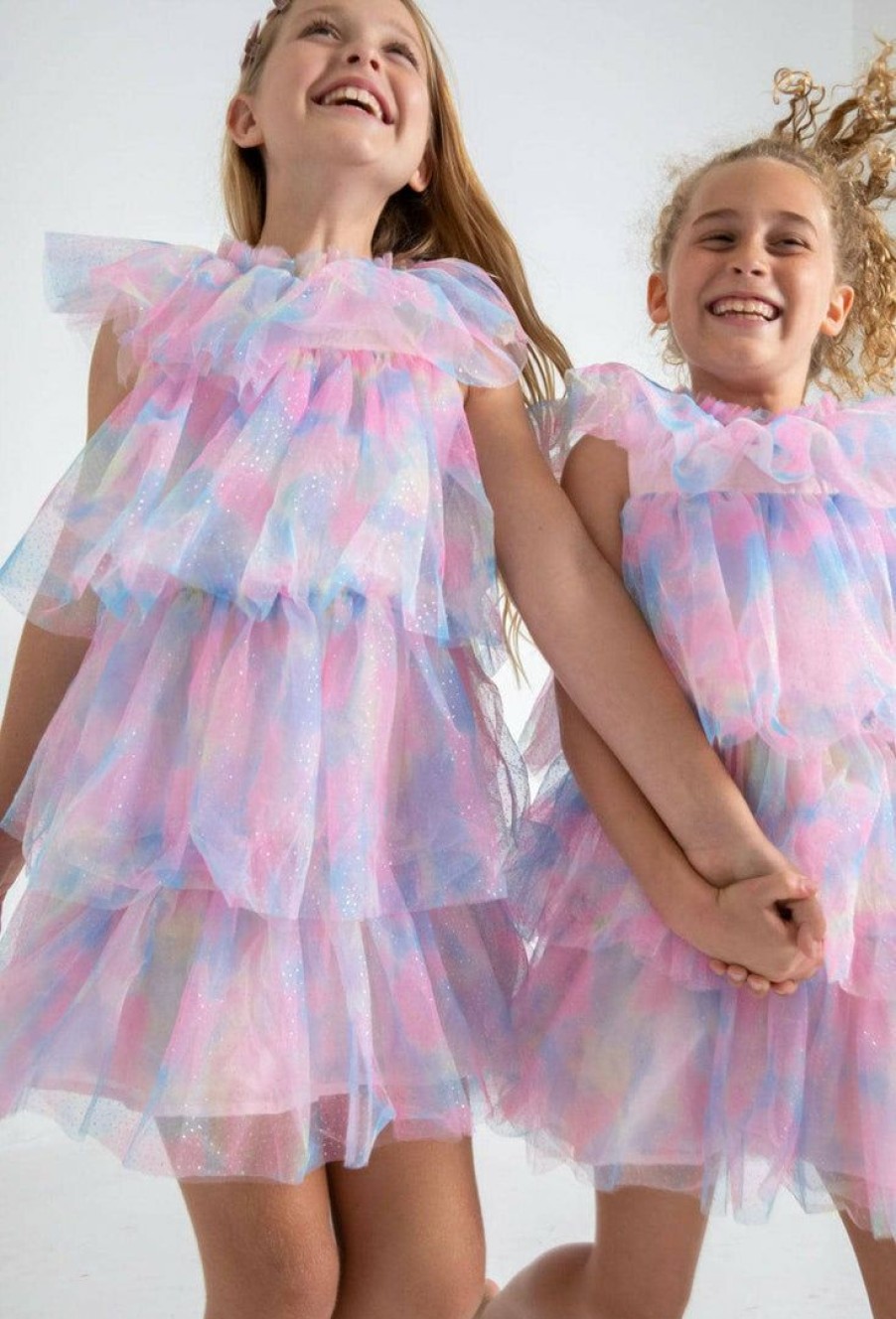 Girls * | Lola + The Boys Water Color Tulle Dress Pink