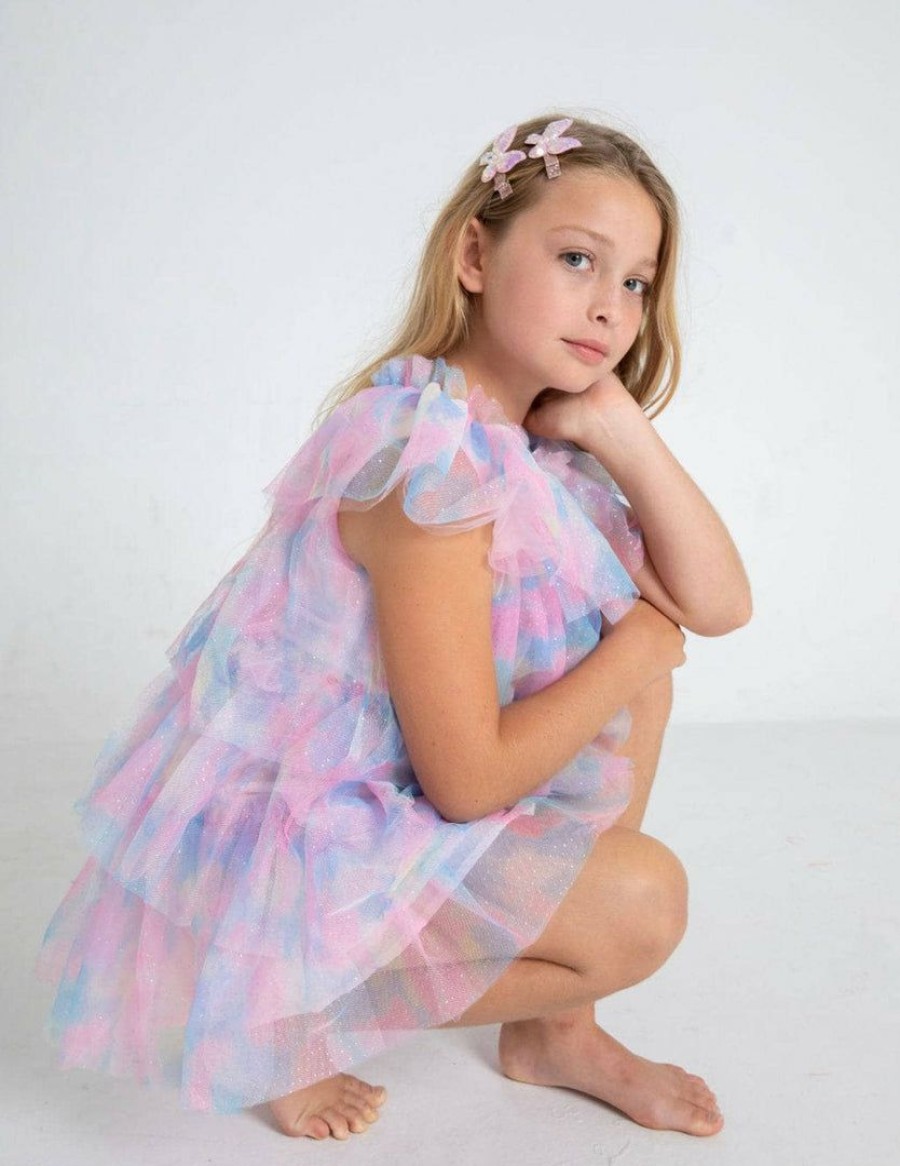 Girls * | Lola + The Boys Water Color Tulle Dress Pink