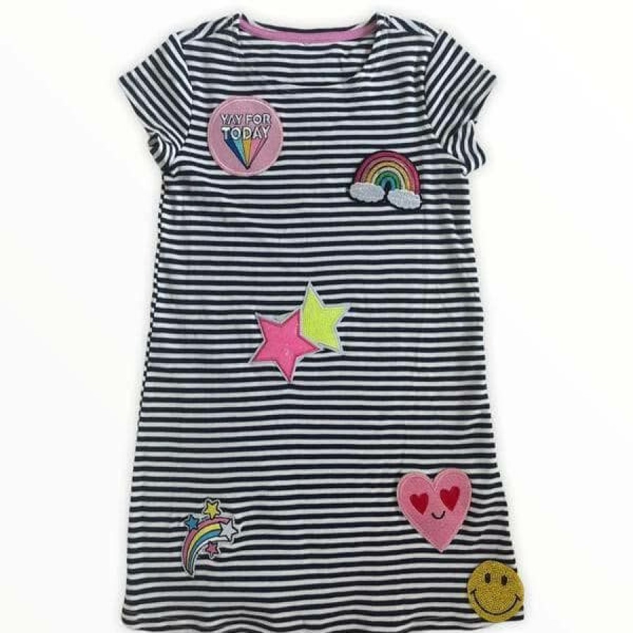 Girls * | Lola + The Boys New Arrivals Mod Patch Stripe T Shirt Dress Gray