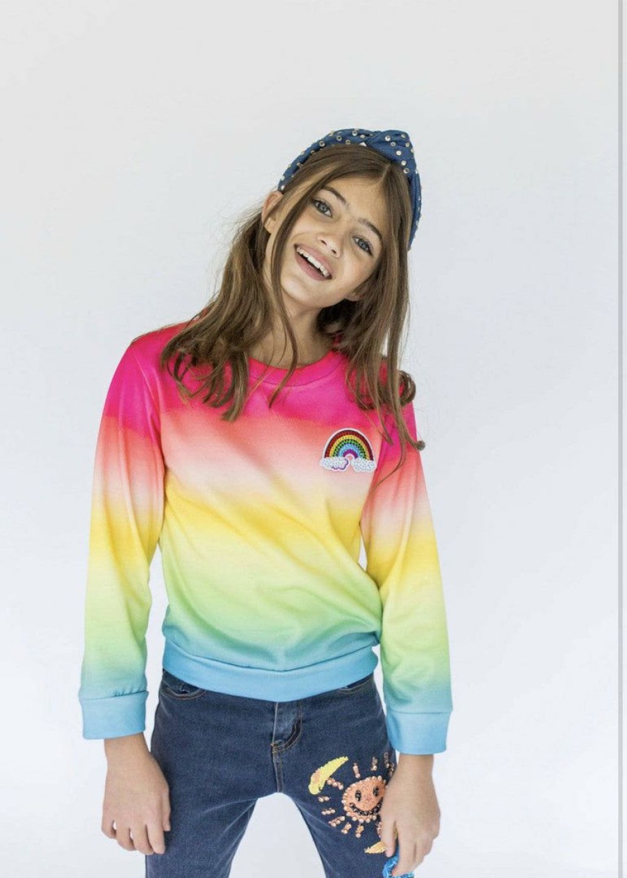 Girls * | Lola + The Boys Rainbow Ombre Sweatshirt Girls