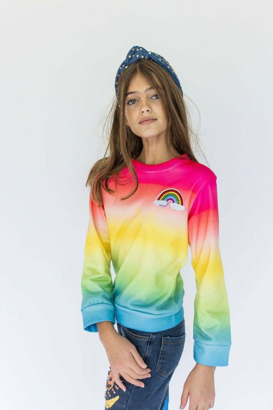 Girls * | Lola + The Boys Rainbow Ombre Sweatshirt Girls