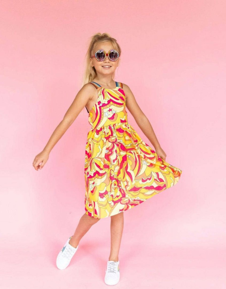 Girls * | Lola + The Boys Retro Rainbow Dress Girls Multi