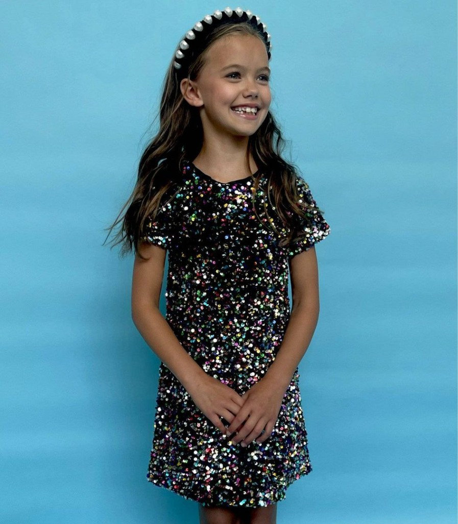 Girls * | Lola + The Boys Girls Shimmer Stardust Sequin Dress